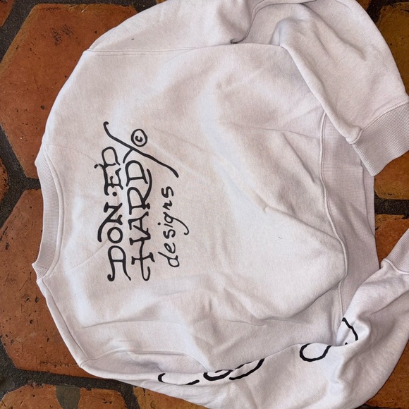 Ed Hardy Cropped Gray Graphic Tattoos Pullover Sweatshirt Size L - Picture 4 of 4